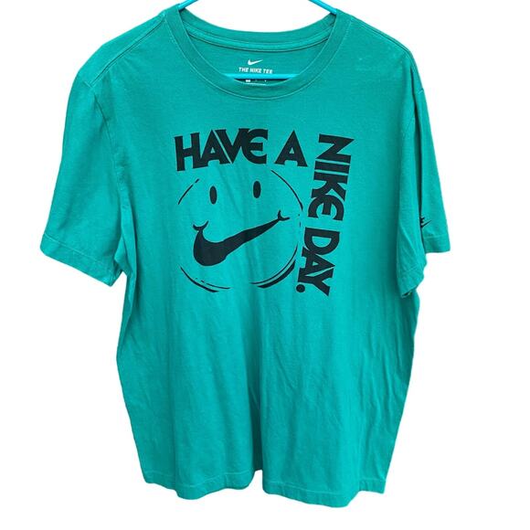 Nike Have A Nike Day Green Black Shirt Smiley face Swoosh Size Large - Picture 1 of 3